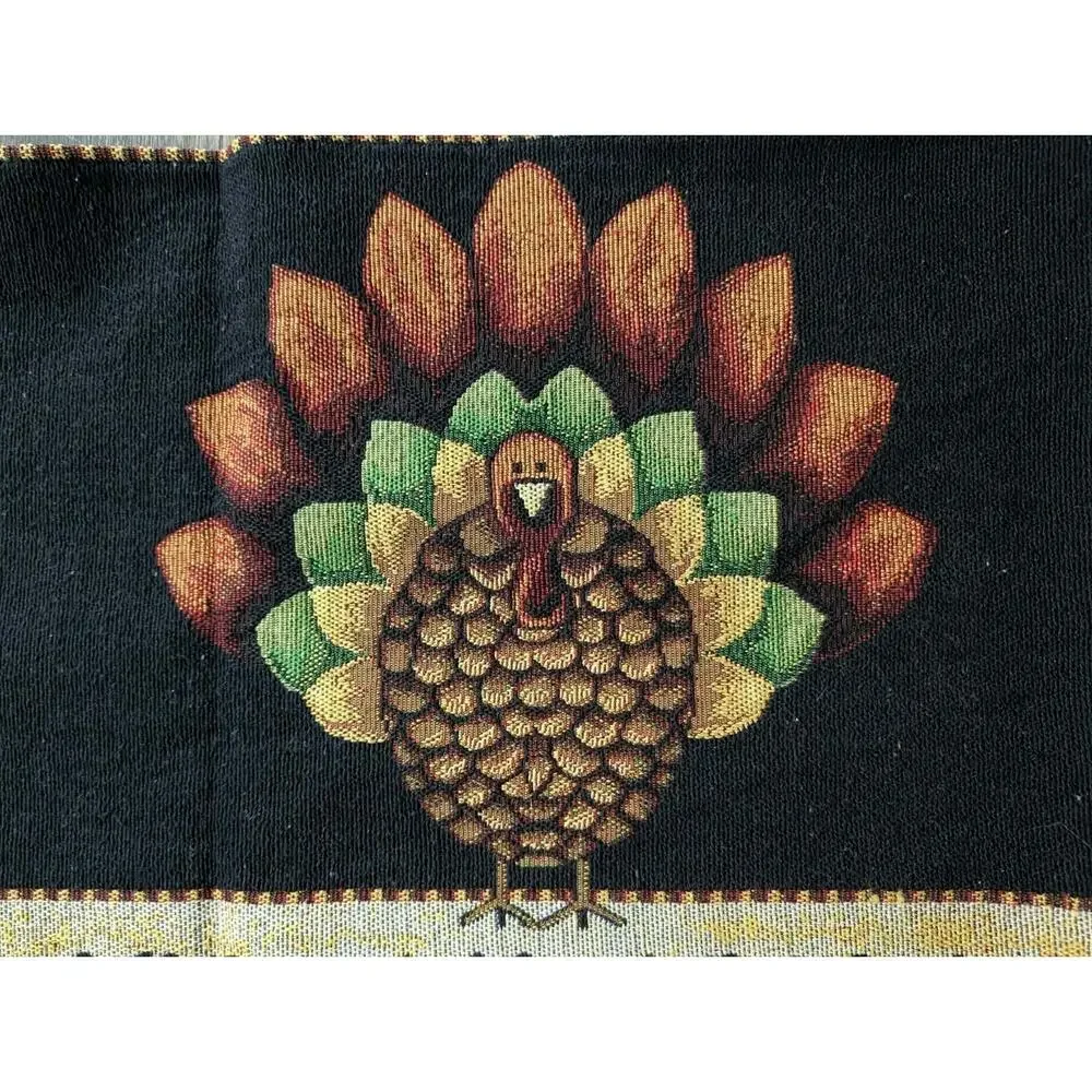 Thanksgiving Celebrate Autumn Table Runner Tapestry Material 64” X 13” Turkey